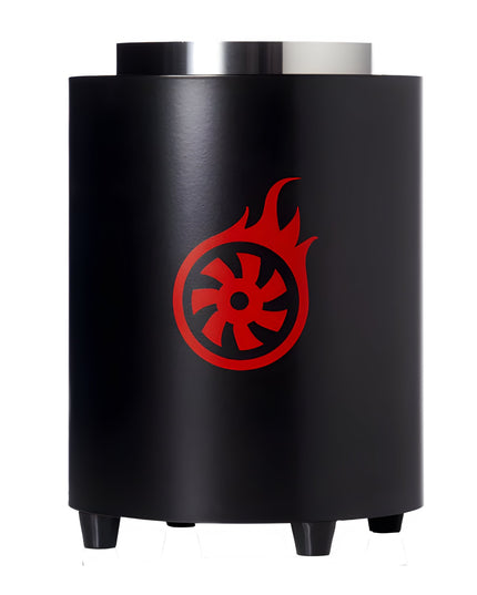 Side view of Shisha Turbine NeXt Premium Coal Burner in black with red turbine logo.
