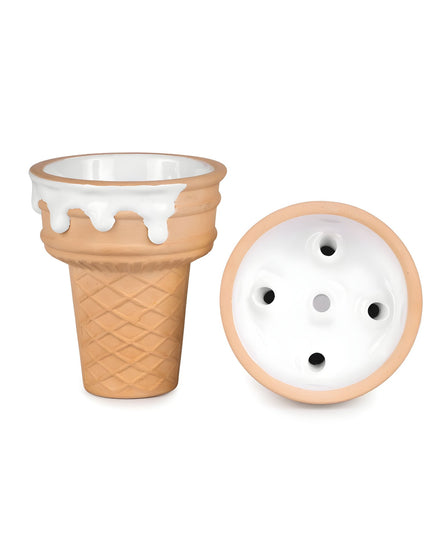 Top and bottom view of Werkbund Gelato hookah bowl showcasing glazed interior and clay finish
