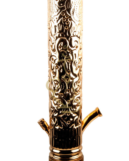 Close-up of the Khalil Mamoon Ice Dana Gold Hookah vase, blue with gold accents