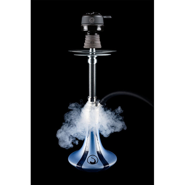 Steamulation X Blow Off Set in Carbon Blue for Pro X Mini with smoke flowing from the base
