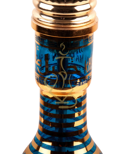 Engraved stem detail on Khalil Mamoon Ice Dana Gold Hookah, intricate gold work