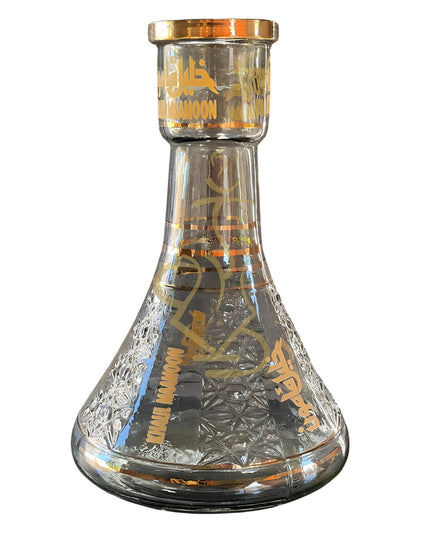 Khalil Mamoon large hookah base featuring a detailed pattern and gold accents, compatible with medium to large shishas.
