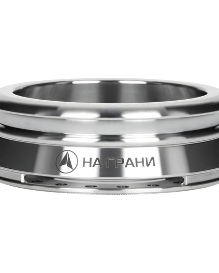 Na Grani Stainless Steel HMD 'On The Edge' - Premium Hookah Heat Management Device by The Premium Way, showcasing sleek stainless steel design and brand logo for enhanced hookah sessions.